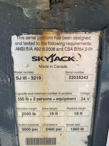 2012 Skyjack SJ3219
