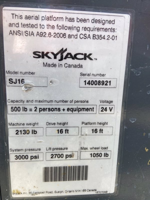 2016 Skyjack SJ16