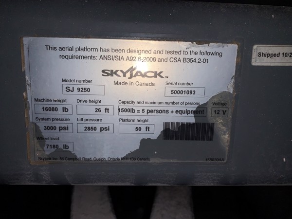 2013 Skyjack SJ9250 RT