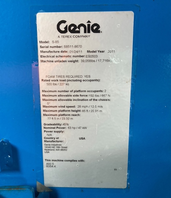 2011 Genie S-85