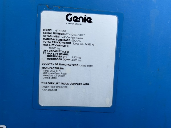 2015 Genie GTH-1056