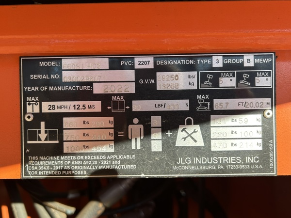 2022 JLG 660SJ HC3