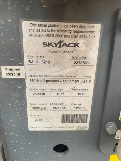 2018 Skyjack SJ3219
